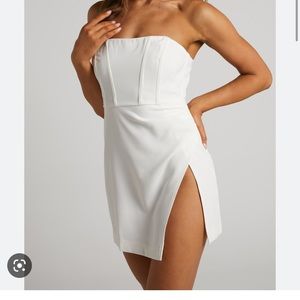 Showpo Bonne Mini Dress - Strapless Corset Side Split Dress